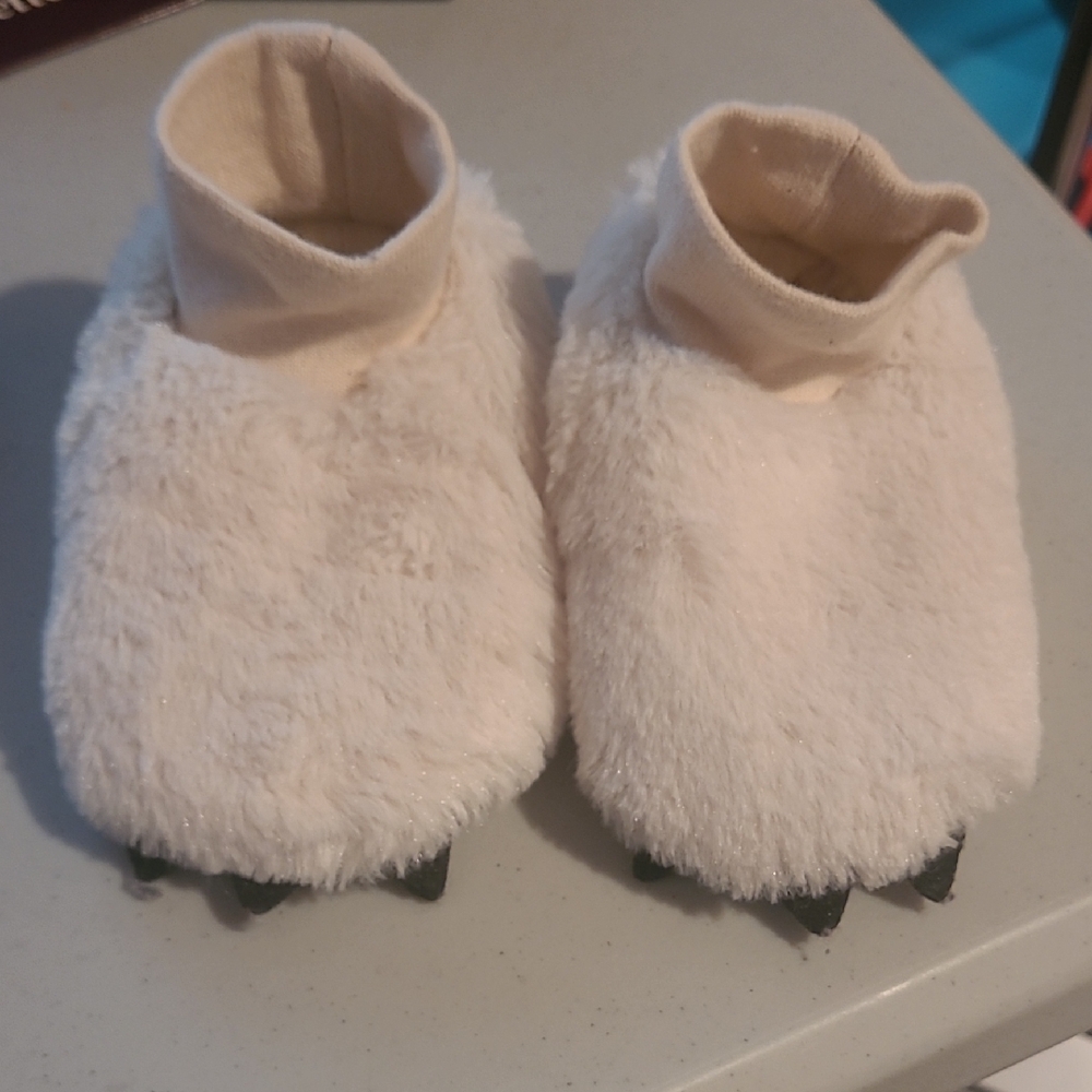 H&M Cream Fuzzy Baby Slippers with Black Details